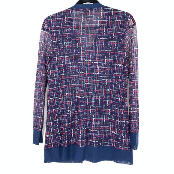 Chico’s Women's Size 0 US S Tweed Mesh Cardigan Sweater Long Sleeve Navy/Pink - Picture 4 of 8